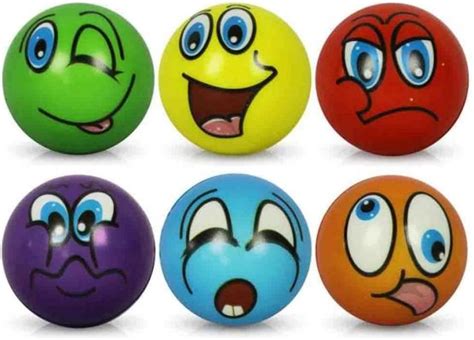6 X Anti Stress Ball Funny Faces On A Soft Ball Assorted 6 Cm