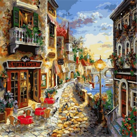 Ween Town Picture Painting By Numbers On Wall Acrylic European Style