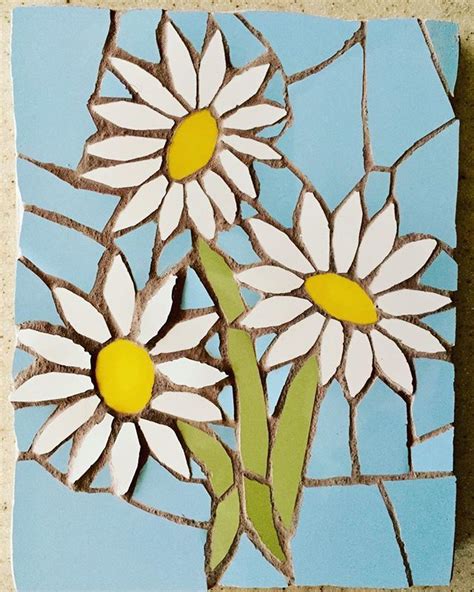 Three Daisies Mosaic Mosaic Art Flowers Daisy Mosaic Artwork
