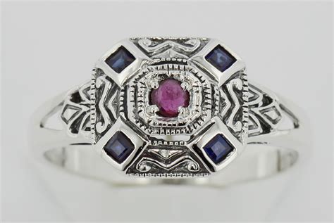 Sapphire Ruby Filigree Ring Deco Style Sterling Silver EBay