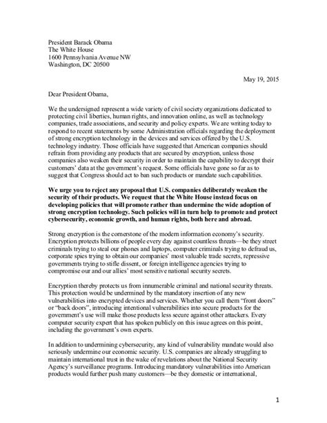 Format of an informal letter. Open Letter to President Obama Opposing Backdoors and ...