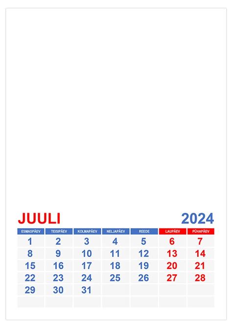 Kalender Juuli 2024 Kalendridsu