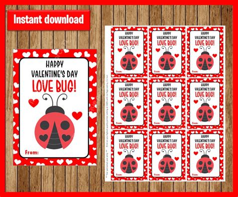 Printable Valentine Love Bug Ladybug Kids Valentine Card Etsy
