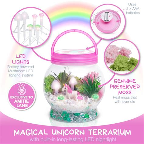 Diy Itsy Unicorn Terrarium Kit For Kids With Led Mushroom Lights