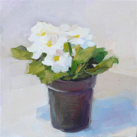 Art Every Day Bright White Primrose Still Life Oil On Canvas X