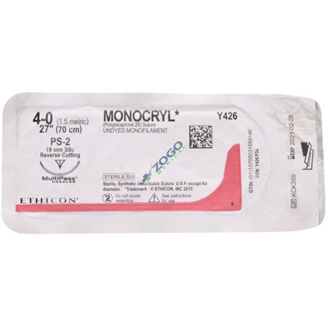 Y426h Suture 4 0 Monocryl 27 Undyed Mono Ps 2