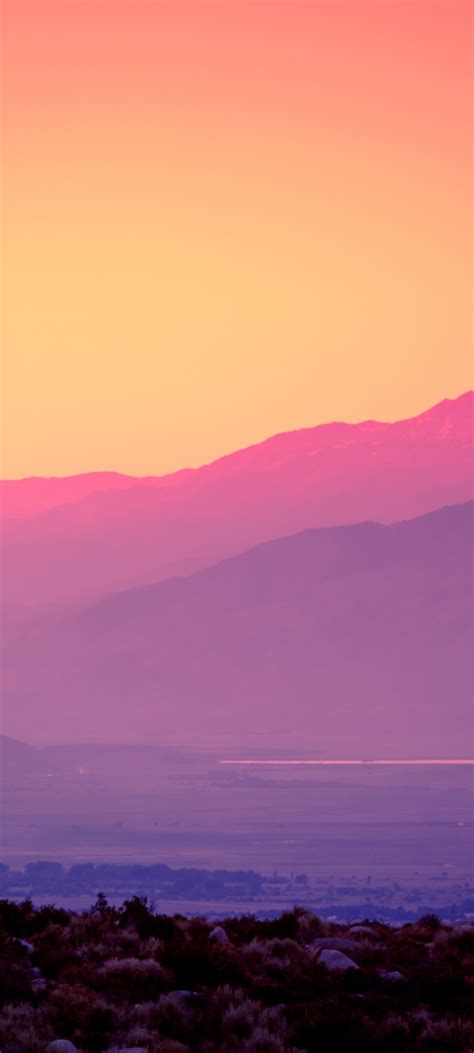pink sky wallpaper  sunset gradient mountains