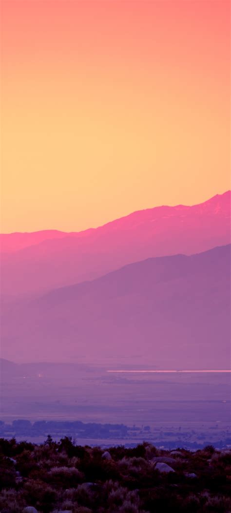 Pink Sky Wallpaper 4k Sunset Gradient Mountains Landscape Nature