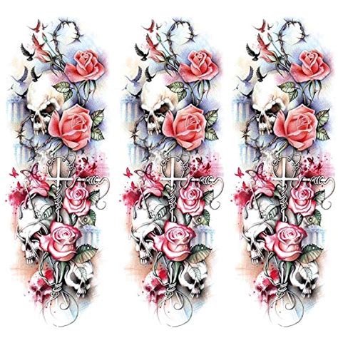 halloween tattoos sleeve 3 sheet full arm sleeve temporary tattoo stickers fake skull rose