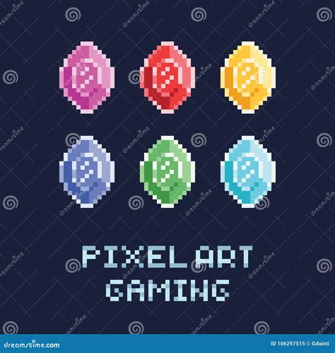 Pixel Art Style Vector Illustration Set Diamonds Of Different Colors