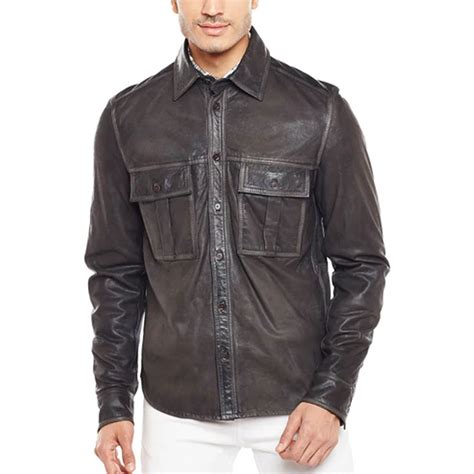Leatherexotica Brown Men Long Sleeve Leather Shirt Leatherexotica