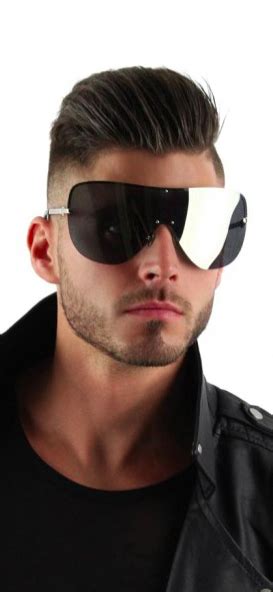 Mens Oversized Rimless Sunglasses Feature Large Shield Frames With An