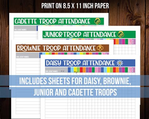 girl scout attendance sheets editable printable etsy