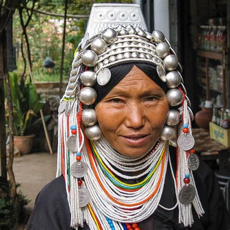 Akha Burmese Woman Wearing Traditional Headdress Headdress Women