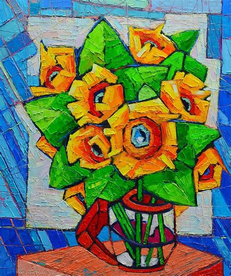 Cubist Sunflowers Original Oil Painting Painting By Ana Maria