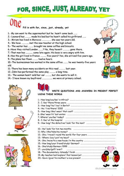 Present Perfect For Since Just Already Yet English Esl Worksheets Present Perfect