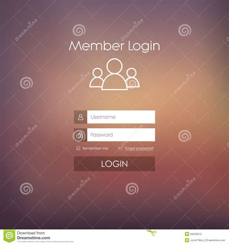 Login Form Menu With Simple Line Icons Blurred Stock Vector