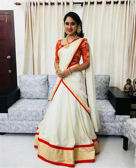 Kasavu Half Saree Half Saree Lehenga Saree Look Saree Dress Sarees Lehnga Kerala Half