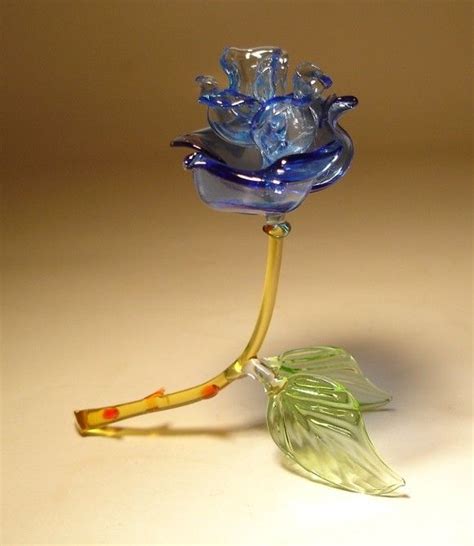 Blue Glass Rose Open Blown Glass Art Glass Art Art Glass Flowers