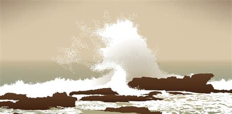 Large Pacific Ocean Wave Crashing Into Rocks Stock Vector
