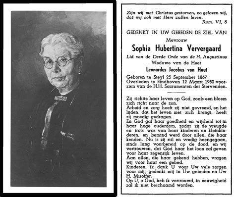 Bidprentje Sophia Hubertina Van Hout Ververgaard 1867 Tegelen 1950