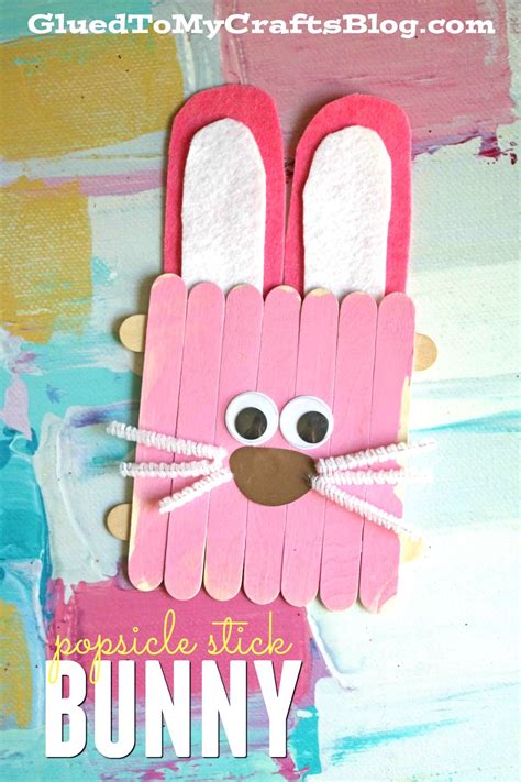 Popsicle Stick Easter Bunny Puppet Kid Craft Idea For Spring Bunny
