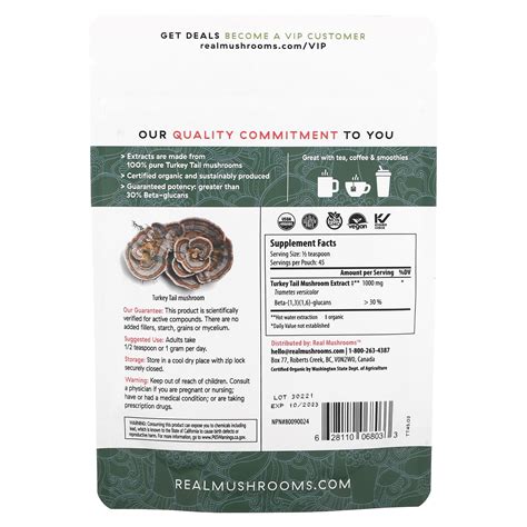 real mushrooms turkey tail organic mushroom extract powder 1 59 oz 45 gm