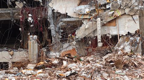 Destroyed Building Industrial Building Demolition By Explosion
