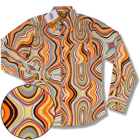 Chenaski Retro Swirly Oil 60s 70s Long Sleeve Shirt Multi Colour M