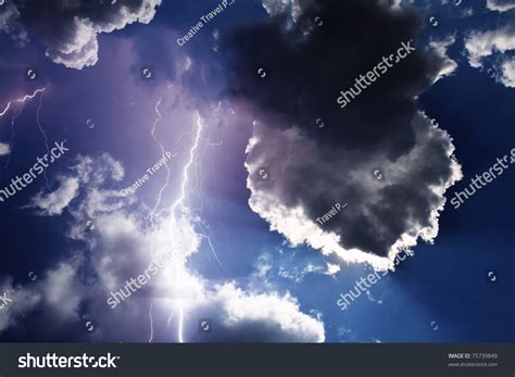 Dark Ominous Clouds Thunderstorm With Lightning Stock Photo 75739849