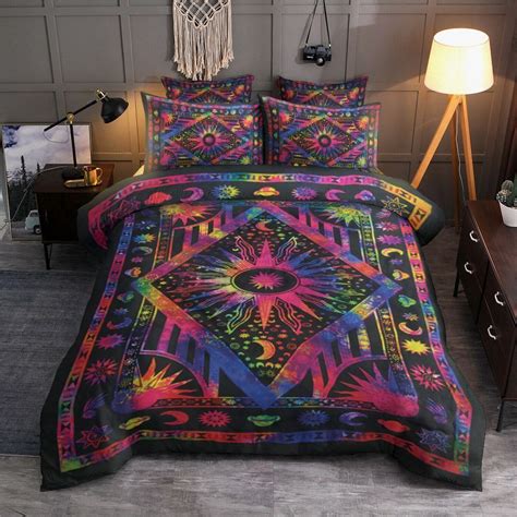 Hippy Hippie Psychedelic Celestial Moon And Sun Duvet Cover Bedding Set