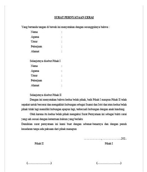 Download Contoh Surat Pernyataan Cerai Suami Istri Bermaterai Neicy Tekno