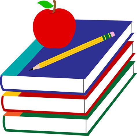 School Books With Apple And Pencil Free Clip Art