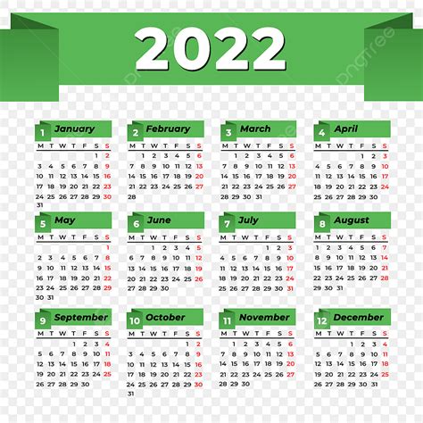 Calendário 2022 Fita Verde Png Criativo Uma Página De Calendário
