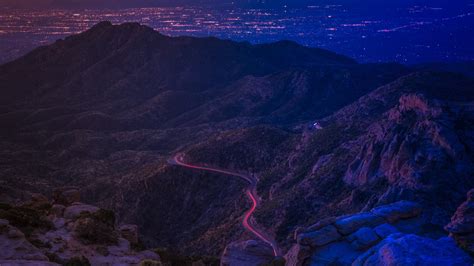Mountains Road Night Backlight Top View Picture Photo Desktop
