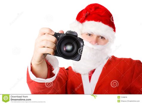 Santa Claus With Modern Digital Camera Royalty Free Stock Photos