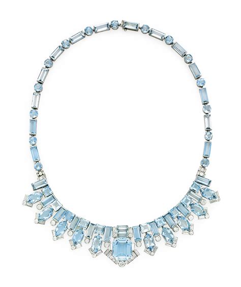 Exquisite Art Deco Aquamarine And Diamond Tiara Necklace Cartier