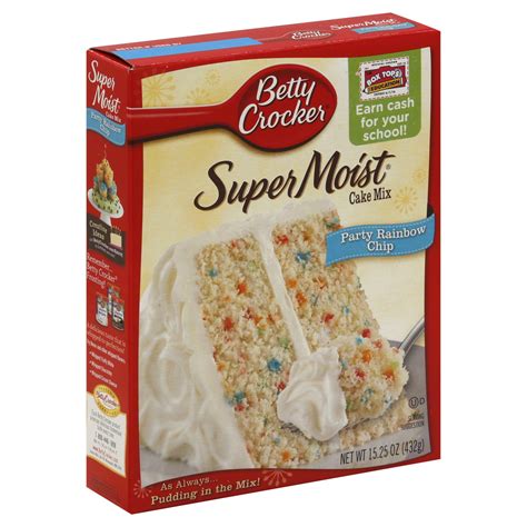 Super moist™ cake mixes provide the best start to any dessert. Betty Crocker Super Moist Cake Mix, Party Rainbow Chip, 15 ...