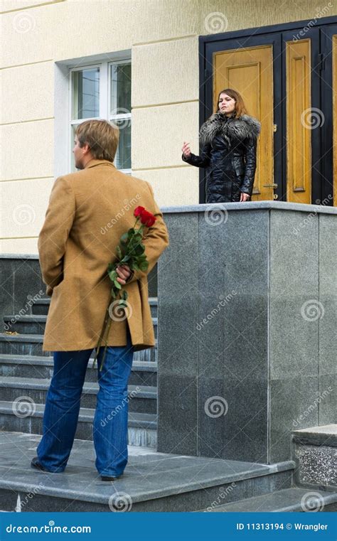 Young Man Waiting His Girlfriend Stock Photo Image Of Flowers