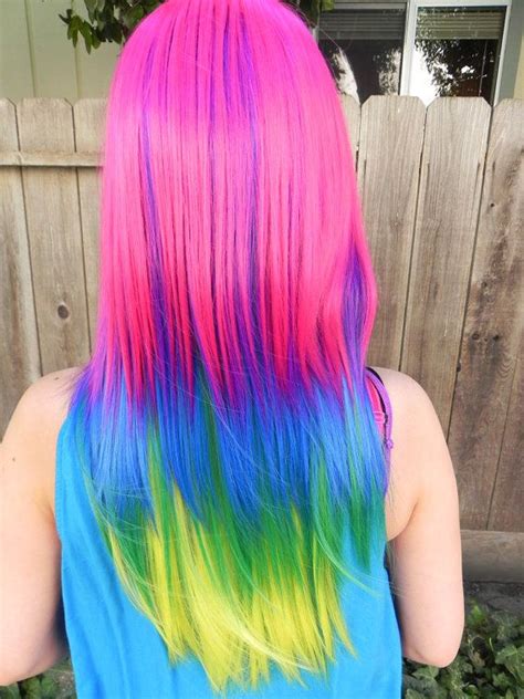 Tropical Breeze Neon Rainbow Long Straight Layered Wig Neon Hair