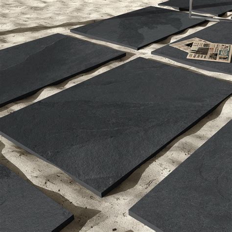 Brazilian Black Slate Effect Porcelain Paving Slabs 900x600 Stone