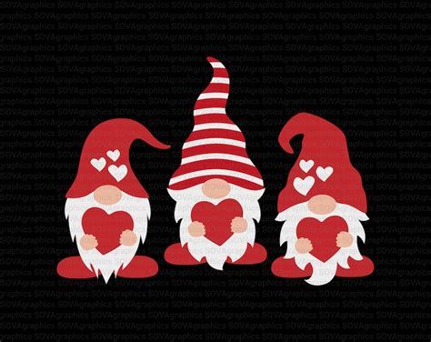 Three Gnomes Svg Valentines Day Svg Gnomes With Hearts Svg - Etsy