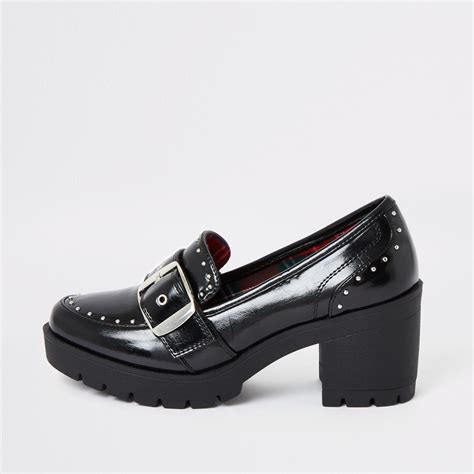 River Island Studded Chunky Heel Loafers In Black Lyst