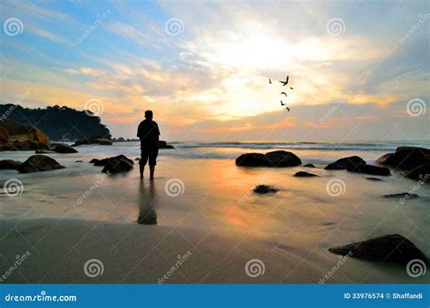 Man Standing Near The Beach Stock Photo Image Of Looking Reflection