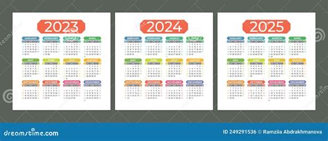 Kalender 2023 2024 En 2025 Jaar Sjabloon Voor Het Ontwerpen Van