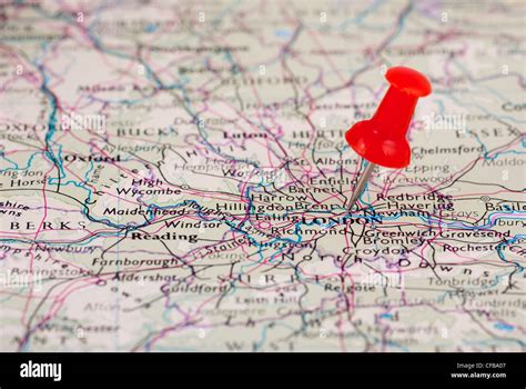 Map With A Push Pin Stuck In London Stock Photo Alamy