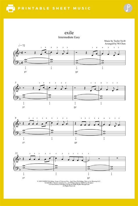 Exile By Taylor Swift Feat Bon Iver Piano Sheet Music Intermediate