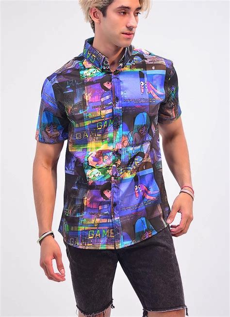 Vaporwave Anime Glitch Button Up Shirt In Control Clothing