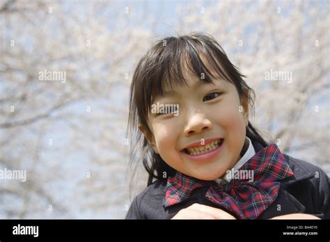 japanese girl smiling and looking at camera photo stock alamy