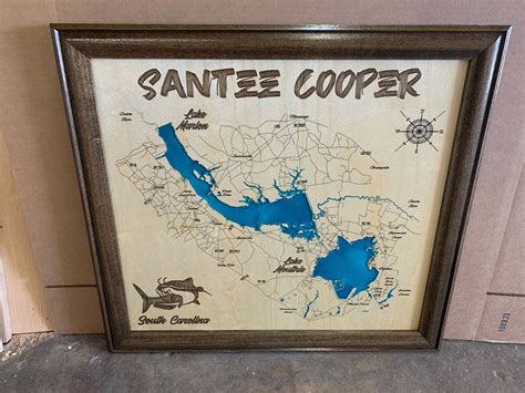 Santee Cooper South Carolina Custom Laser Engraved Lake Map Etsy